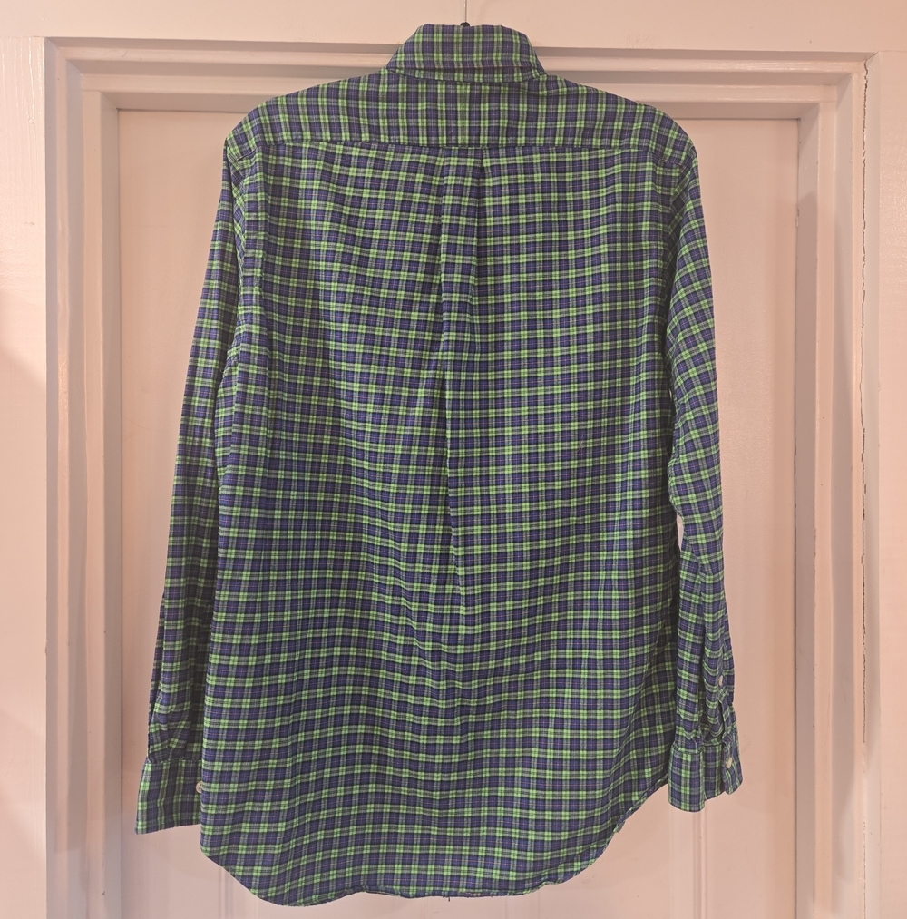 Ralph Lauren Embroidered Pony Plaid Button Down Shirt Green Mens Medium - Picture 4 of 7